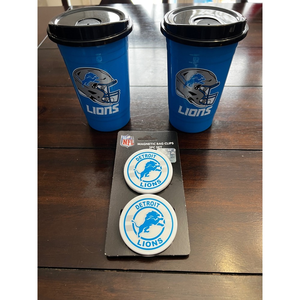 NWT Detroit Lions NFL 2 pack Coffee travel mug & Magnetic Bag Clips - Picture 3 of 4